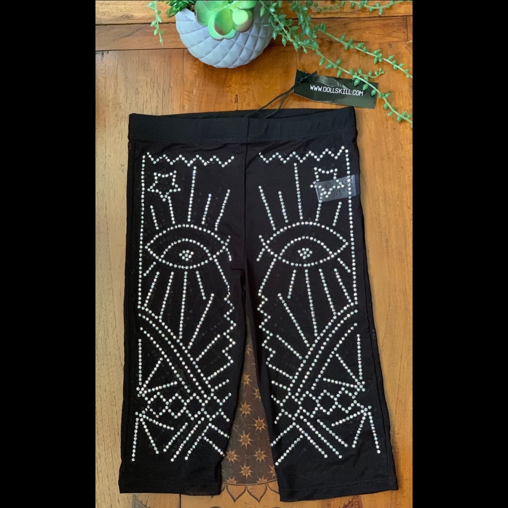 NWT CLUB EXX BLACK STUDDED EVIL EYE MESH SHORTS  S